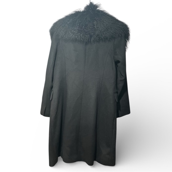 Banana Republic Black Wool Coat Removable Angora Fur Collar Medium Like New - Picture 3 of 12